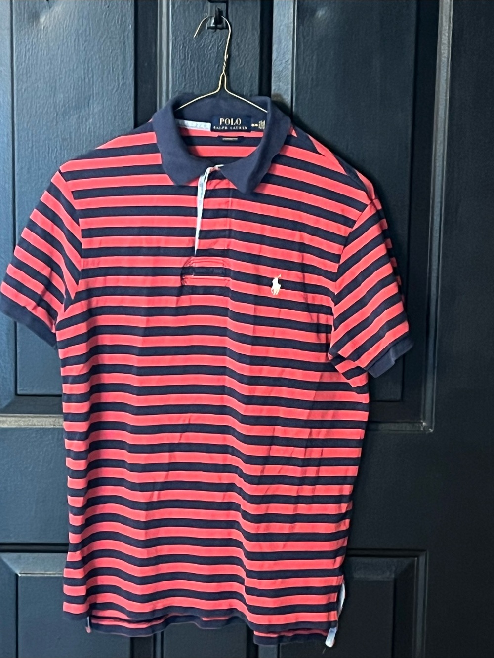 Ralph Lauren Men’s Red and Navy Striped Polo